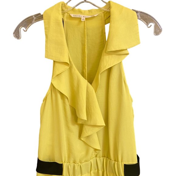 RACHEL ROY YELLOW V-NECK RACERBACK ELASTIC WAIST MINI DRESS POCKETS SZ 4 - Picture 5 of 8